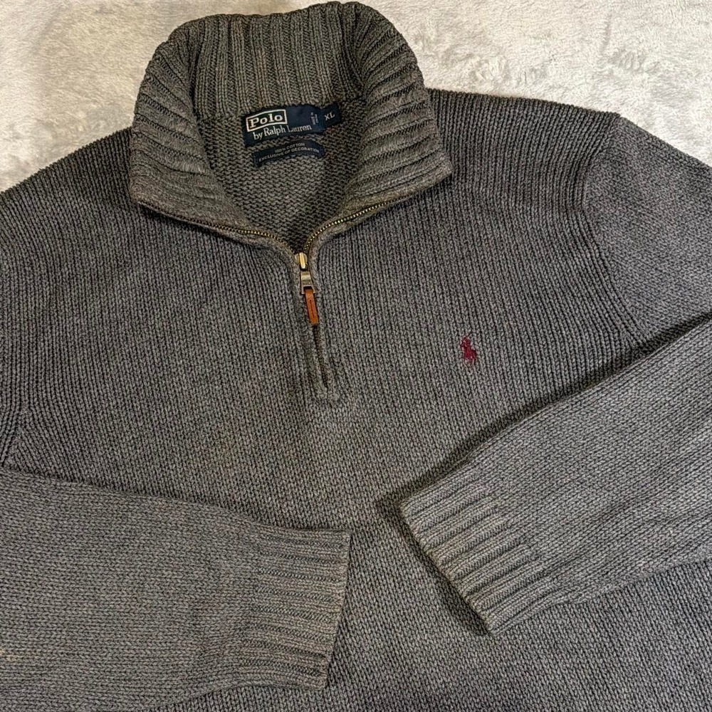 Y2K Vintage Polo Ralph Lauren Thick Knit Quarter-Zip Sweater | Gray | XL
